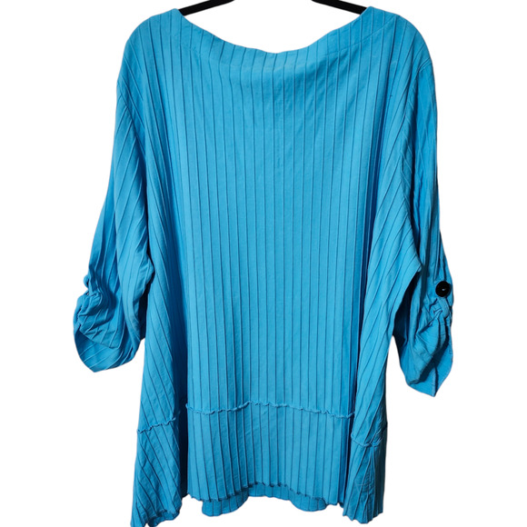 Soft Surroundings‎ Oversized Boho Blue 3/4 Roll Tab Sleeve Tunic Top Shirt Women - Picture 10 of 13
